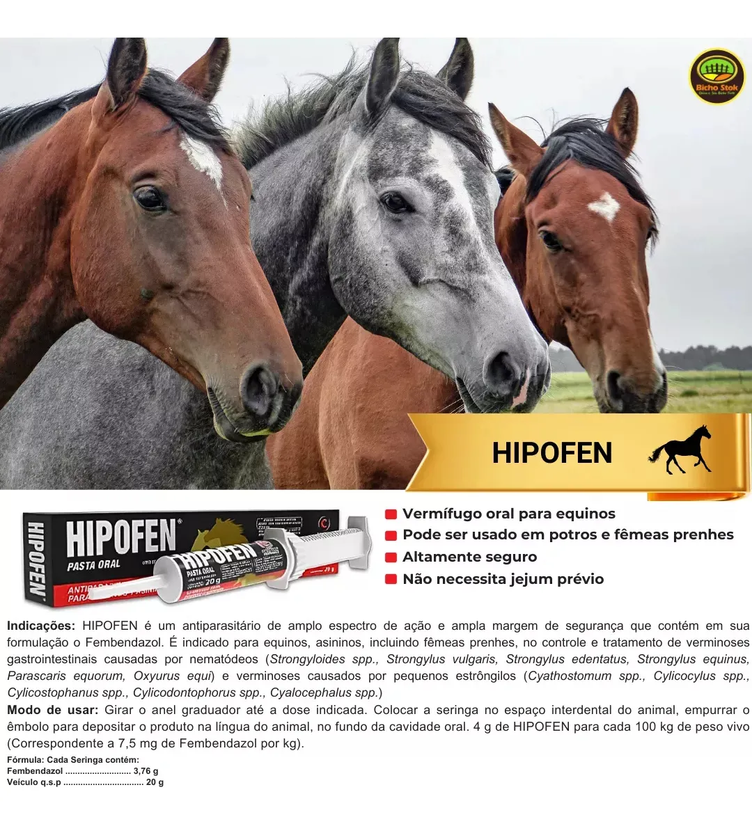 Hipofen Vermífugo Fembendazol Égua Cavalo Potro Mula 6 Unidades 2
